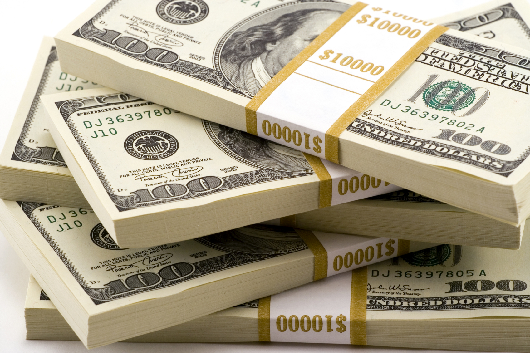 Stack of One Hundred Dollar Bills U.S.